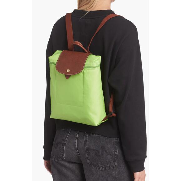 Longchamp Le Pliage Original Backpack Nylon Canvas green leather